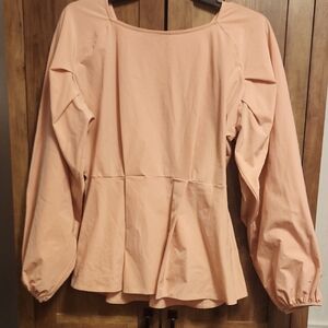 Zara Peach Peplum Balloon Puffy Long Sleeve Blouse